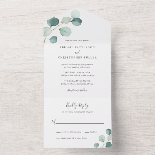 Invitation Tout En Un Simple Elégant Verdure Rustique Eucalyptus Mariage (À l'intérieur)