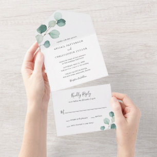 Invitation Tout En Un Simple Elégant Verdure Rustique Eucalyptus Mariage