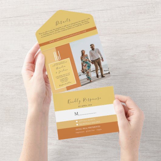 Invitation Tout En Un Simple élégante calligraphie Monogramme Mariage (Déchirure)