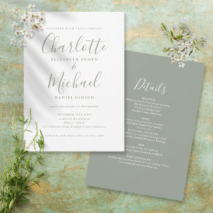 Invitation Tout En Un Simple Faire Mariage Vert Sage Script