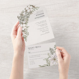 Invitation Tout En Un Simple hiver verdure ivoire vert Moss Mariage