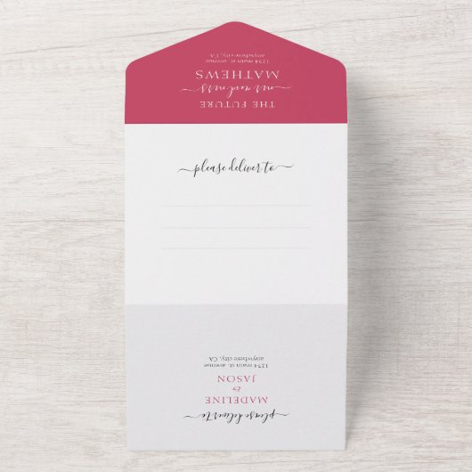 Invitation Tout En Un Simple Magenta 2 Photo QR Code RSVP Mariage (Dehors)