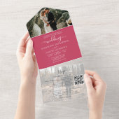 Invitation Tout En Un Simple Magenta 2 Photo QR Code RSVP Mariage (Déchirure)