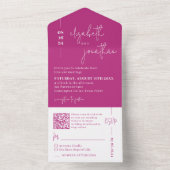 Invitation Tout En Un Simple Magenta QR Code Classy Script Mariage (À l'intérieur)