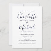 Invitation Tout En Un Simple Mariage Bleu Marine Script (Devant)