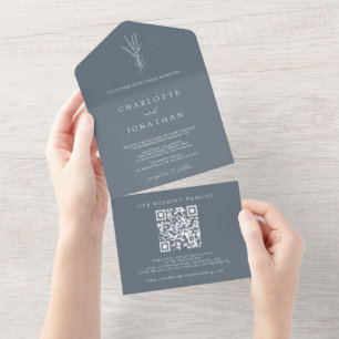 Invitation Tout En Un Simple Mariage Botanique Dusty Bleu