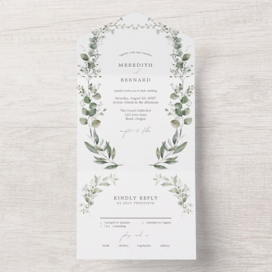 Invitation Tout En Un Simple Mariage botanique élégant (À l'intérieur)