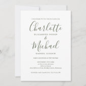 Invitation Tout en un simple Mariage de script vert olive (Devant)