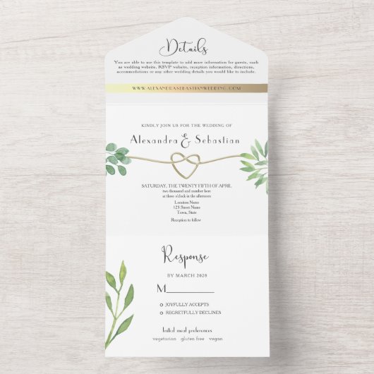 Invitation Tout En Un Simple Mariage de verdure (À l'intérieur)