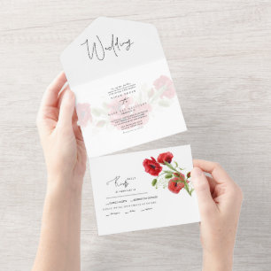 Invitation Tout En Un Simple Mariage Floral Hiver Rouge