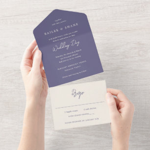 Invitation Tout En Un Simple Mariage Moderne Violet Poussiéreux