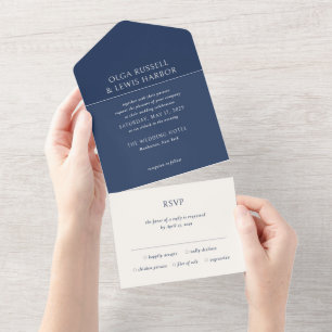 Invitation Tout En Un Simple mariage naval et crème moderne