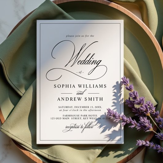 Invitation Tout-en-un simple Mariage noir et blanc classique