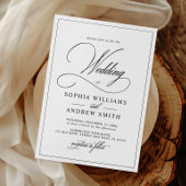 Invitation Tout-en-un simple Mariage noir et blanc classique