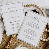Invitation Tout-en-un simple Mariage noir et blanc classique