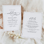 Invitation Tout-en-un simple Mariage noir et blanc classique<br><div class="desc">Cet élégant Wedding Invitation présente un texte de calligraphie de script de balayage associé à un serif classe et une police sans caractère moderne en noir,  et un dos vert sauge dépoli avec un motif d'art à ligne florale et un monogramme personnalisable. Éléments correspondants disponibles.</div>