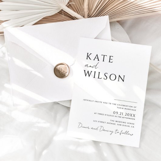 Invitation Tout-en-un simple Mariage noir et blanc classique