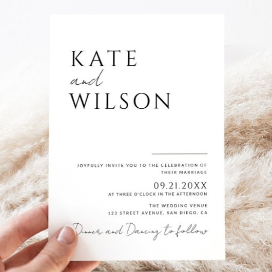 Invitation Tout-en-un simple Mariage noir et blanc classique
