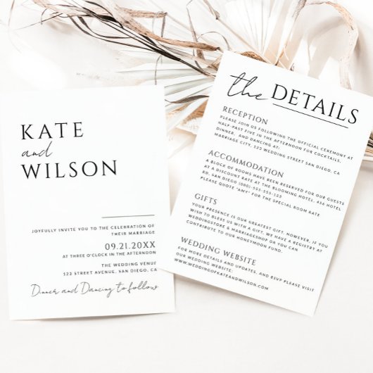 Invitation Tout-en-un simple Mariage noir et blanc classique