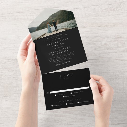 Invitation Tout En Un Simple Mariage photo noir et blanc (Déchirure)