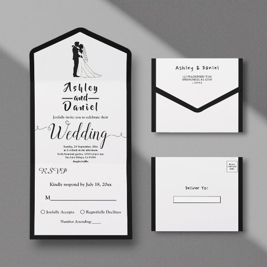 Invitation Tout En Un Simple Mariage romantique noir et blanc