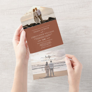 Invitation Tout En Un Simple Mariage Rustique Marron Clair 2 Photo RSVP
