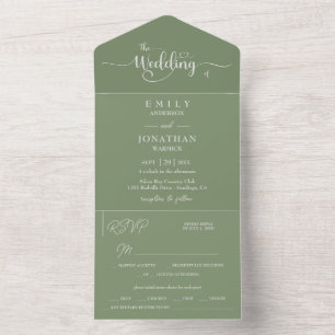 Invitation Tout En Un Simple minimaliste Sage Vert Blanc Simpliste