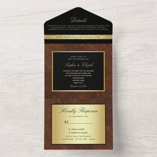 Invitation Tout En Un Simple moderne élégant Mariage d'or noir (À l'intérieur)
