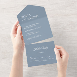 Invitation Tout En Un Simple, moderne et minimaliste Dusty Blue Mariag