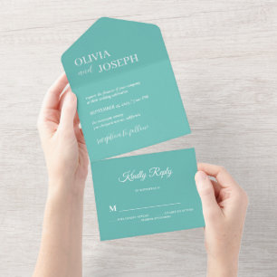 Invitation Tout En Un Simple, moderne et minimaliste   Mariage Turquoise