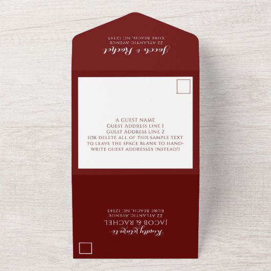 Invitation Tout En Un Simple Monogramme Bourgogne Marsala Mariage photo (Dehors)
