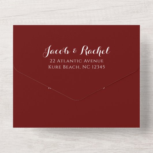 Invitation Tout En Un Simple Monogramme Bourgogne Marsala Mariage photo (Verso)