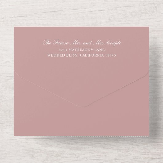 Invitation Tout En Un Simple Monogramme Elegant Dusty Rose Mariage (Verso)