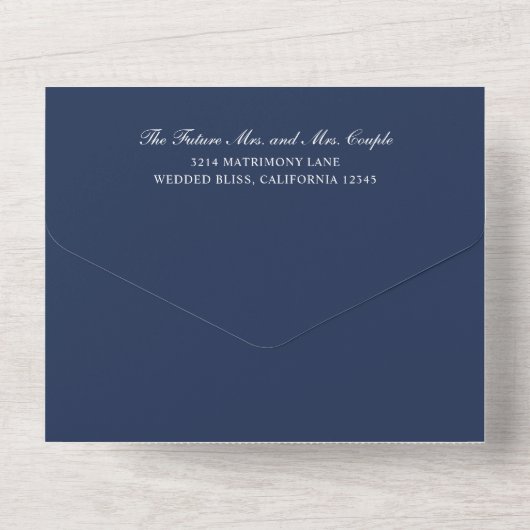 Invitation Tout En Un Simple Monogramme Elegant Mariage bleu marine (Verso)