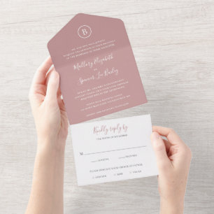 Invitation Tout En Un Simple Monogramme Formal Elégant Dusty Rose Mariag