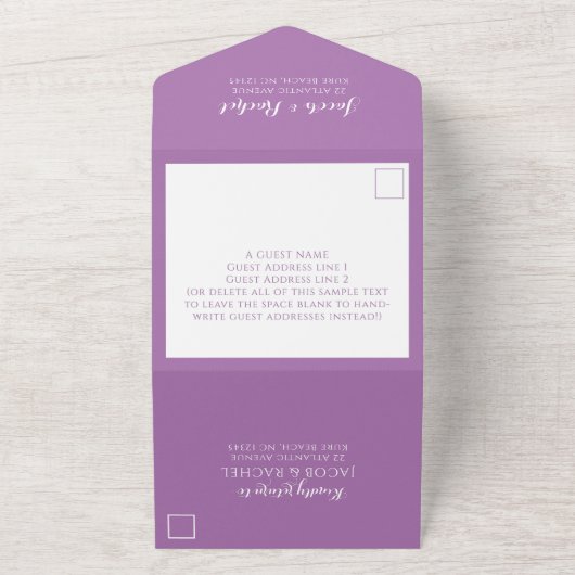 Invitation Tout En Un Simple Monogramme Lavande Violet Photo Mariage (Dehors)