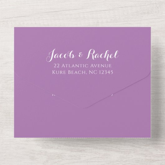 Invitation Tout En Un Simple Monogramme Lavande Violet Photo Mariage (Verso)