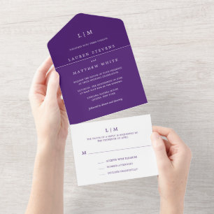 Invitation Tout En Un Simple Monogramme Violet Élégant Mariage