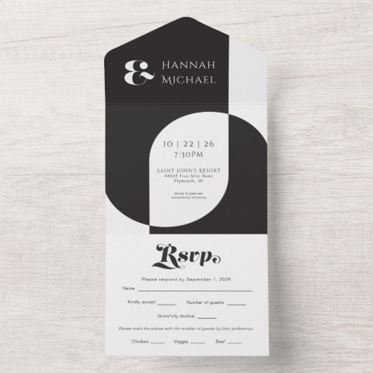 Invitation Tout En Un Simple Noir Blanc Rétro (À l'intérieur)