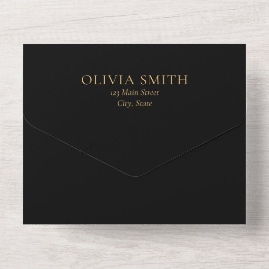 Invitation Tout En Un Simple Noir et Or Moderne Mariage élégant (Verso)