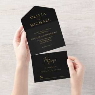 Invitation Tout En Un Simple Noir et Or Moderne Mariage élégant