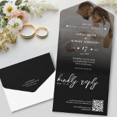 Invitation Tout En Un Simple Noir photo nouvellement mariée QR Code Mari