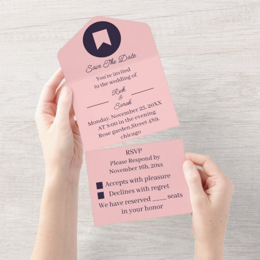 Invitation Tout En Un Simple Pêche Customisée Enregistrer La Date (Déchirure)