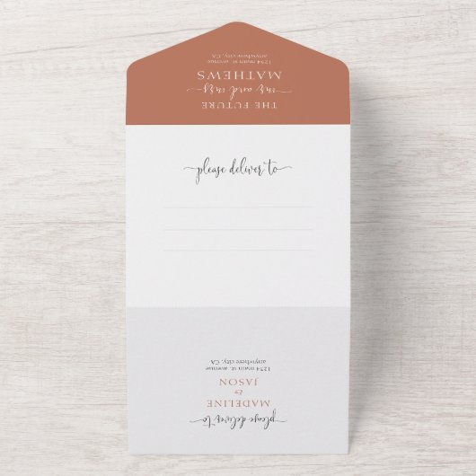 Invitation Tout En Un Simple rustique Terracotta 2 Photo Mariage RSVP (Dehors)