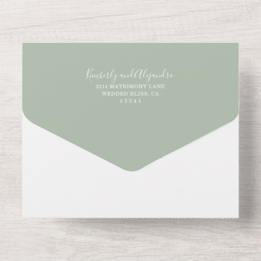 Invitation Tout En Un Simple Sage Green Cute Heart Modern Mariage (Verso)