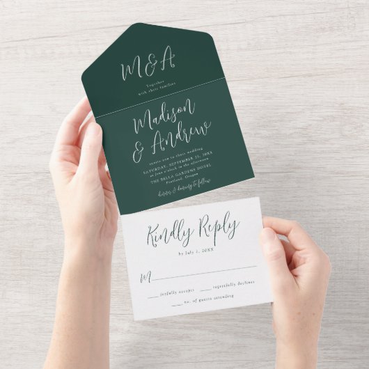 Invitation Tout En Un Simple Script Mariage Vert Forêt (Déchirure)