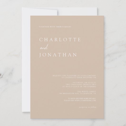 Invitation Tout en un simple script moderne Taupe Mariage ros (Devant)