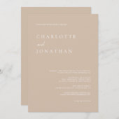 Invitation Tout en un simple script moderne Taupe Mariage ros (Devant / Derrière)