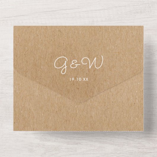 Invitation Tout En Un Simple Script Rustique Kraft Monogramme Mariage ph (Verso)