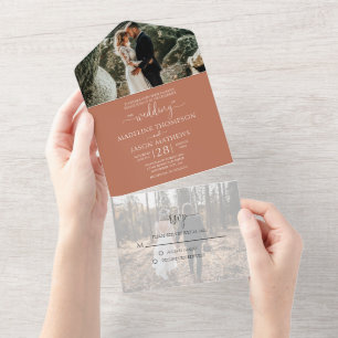 Invitation Tout En Un Simple Terracotta Rustique 2 Photo RSVP Mariage
